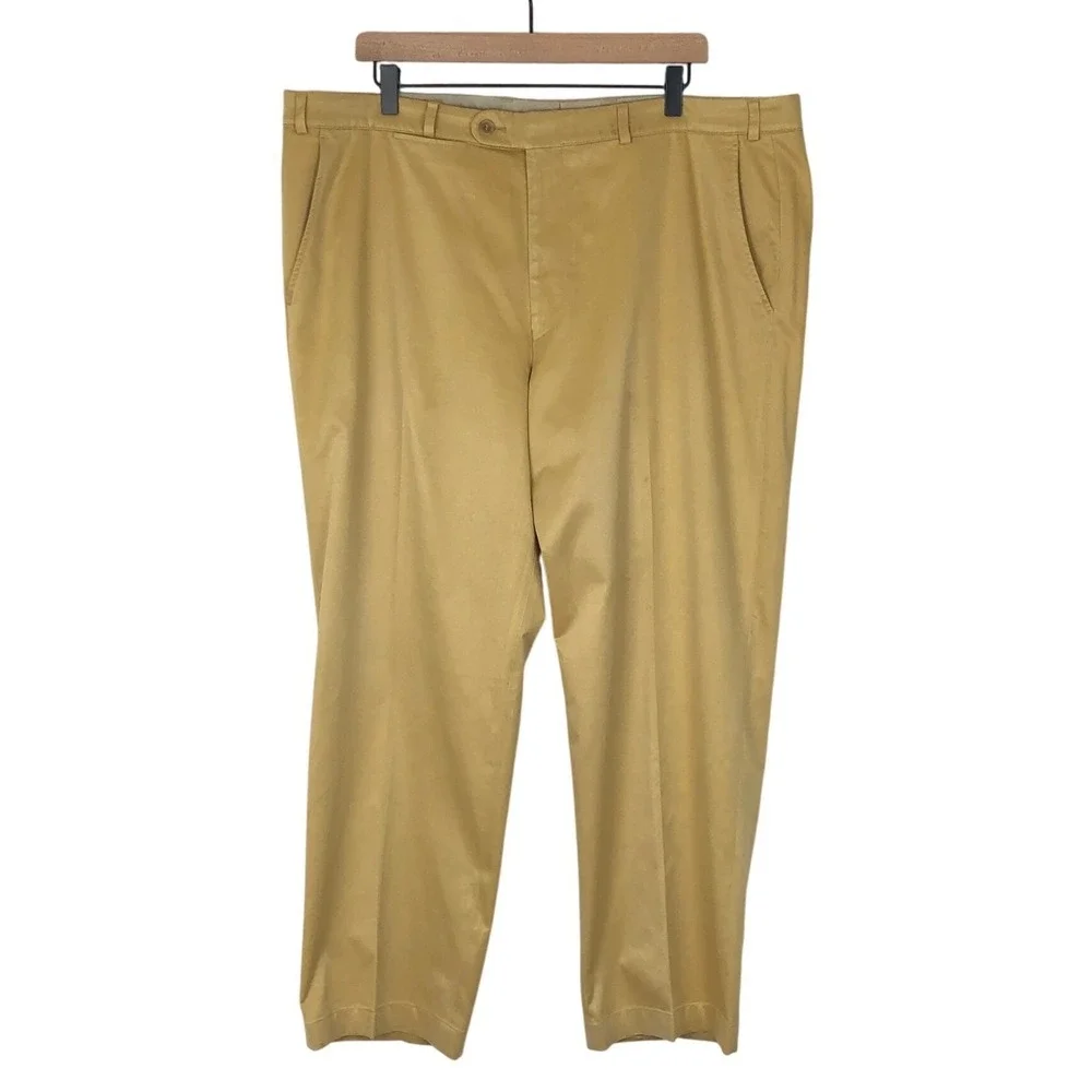 HILTL Luxury Comfort Cotton Dress Pants Men's Sz 40x27 Yellow Gold Flat Stretch